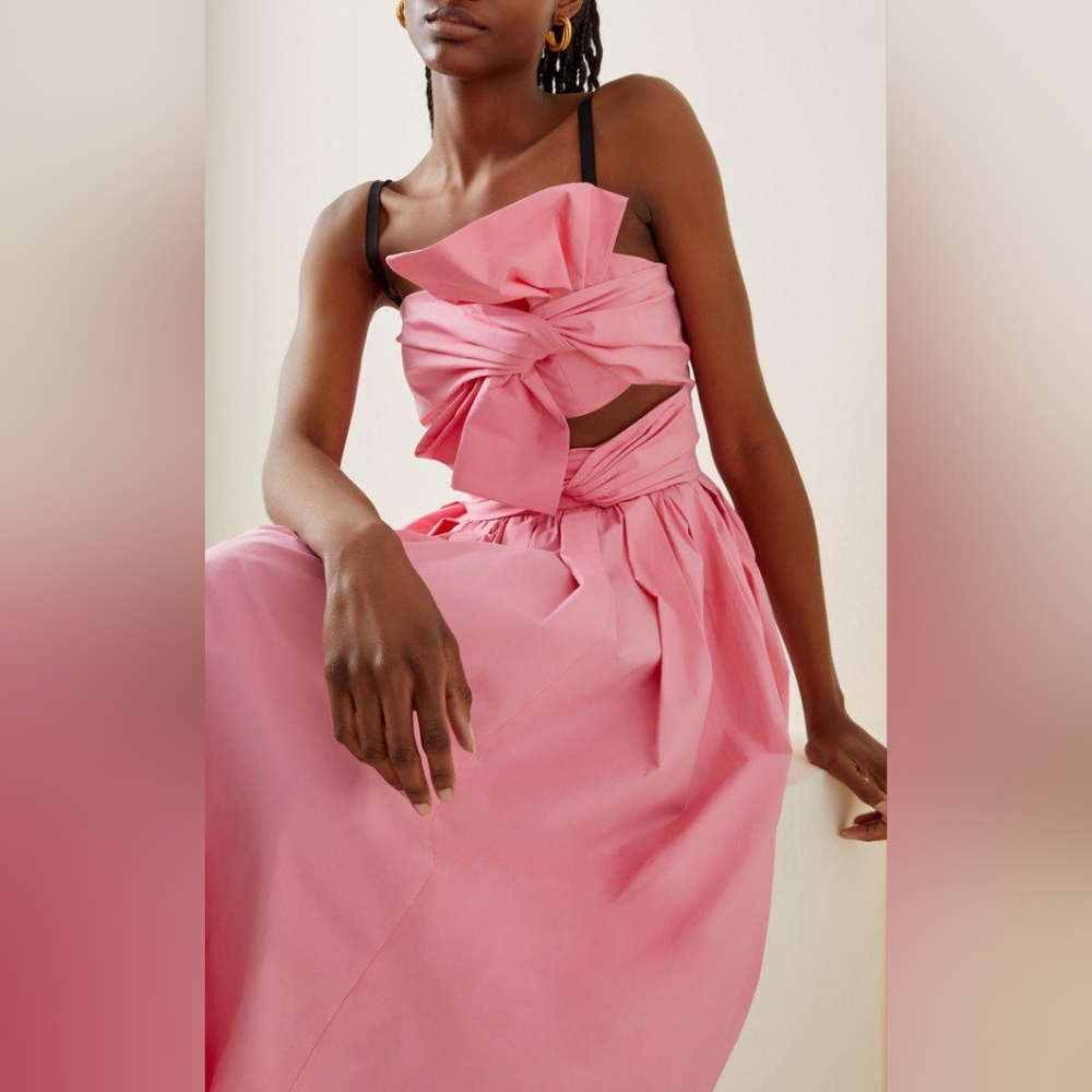 ○$2,725 NEW CAROLINA HERRERA CANDY PINK BOW COTTON MIDI DRESS 2